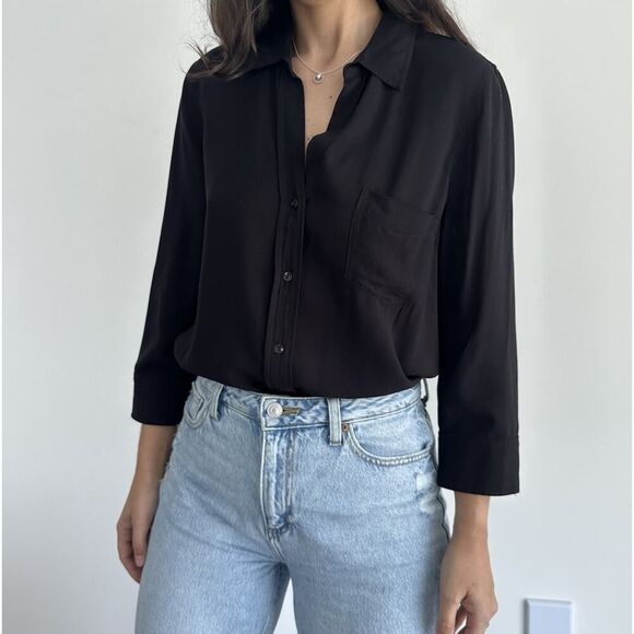 L'agence Ryan Shirt Womens Medium Black Button Up Minimalist Career Quiet Luxury - Picture 1 of 9